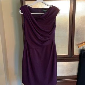 Lauren size 8 plum sleeveless dress lined. Ruched side. Back zipper.